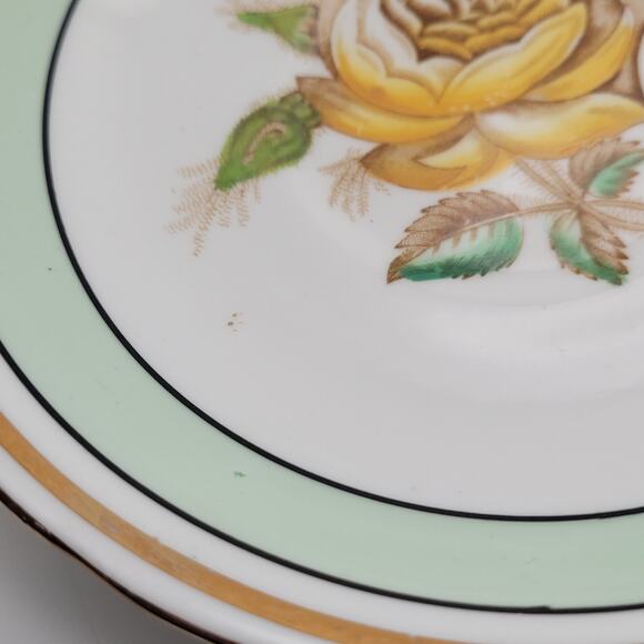 Vintage Victoria C & E Yellow Rose Mint Green Teacup & Saucer Set Bone China - Picture 7 of 9